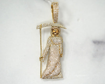 0.99Ct Diamond Grim ReaperPendant 14K Yellow Gold