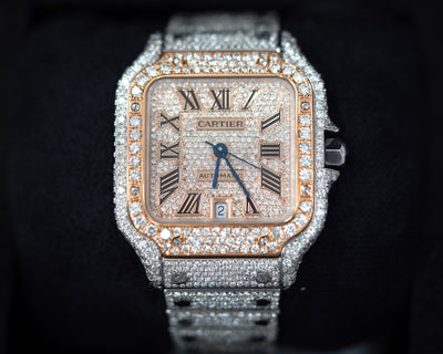 Custom Cartier De Santos Iced Out Rose Gold Dial Rose