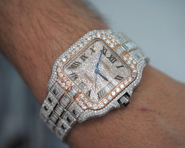 Pre Owned Custom Santos De Cartier Emerald Cut Diamond Center 40MM